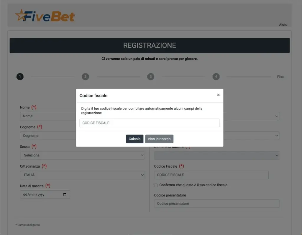 Registrazione su FiveBet Casino